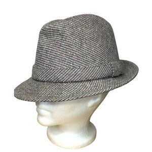 Vintage Tweed Herringbone Fedora Hat Brown S Wool Blend Classic Retro Hipsters